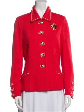 St John Collection Marie Gray Coral Santana knit blazer Gold Buttons Size 6